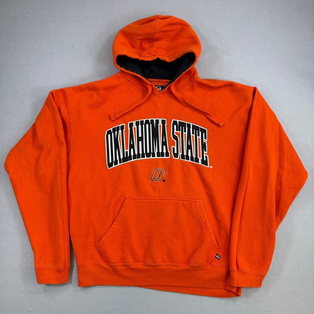 Oklahoma State Hoodie‎ Mens Large Orange Sweatshirt College Spell Out NCAA Y2K